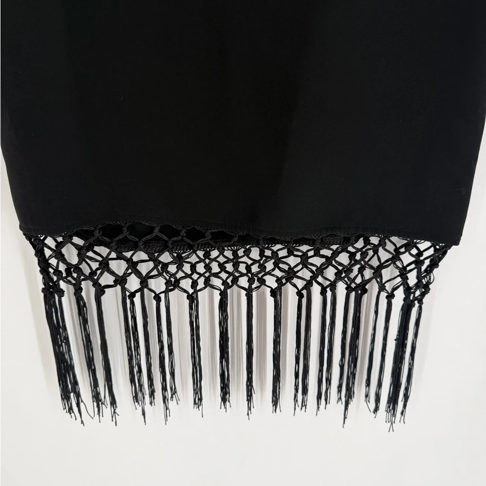 Reformation Rafi Low Rise Crochet Fringed Hem Black Midi Skirt